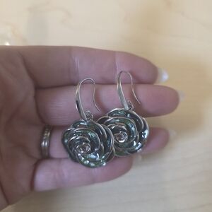 Elegant Silver and Green Rose Earrings